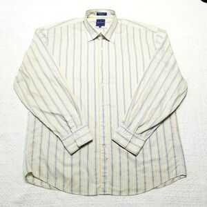 Faconnable Men's White Yellow Striped Cotton Longsleeve Buttondown Shirt, XXL